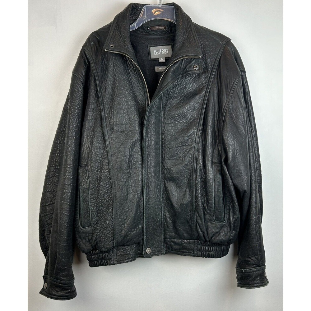 Vtg Wilsons Bomber Jacket Mens Large Leather Biker Style Zip Out Motorcycle Read